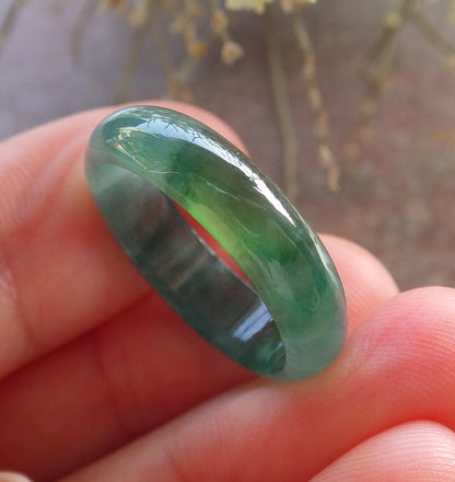 Certified Icy Green Burma 100% Natural A JADE Jadeite Circle RING USA. 6.5 戒指 646268 TN
