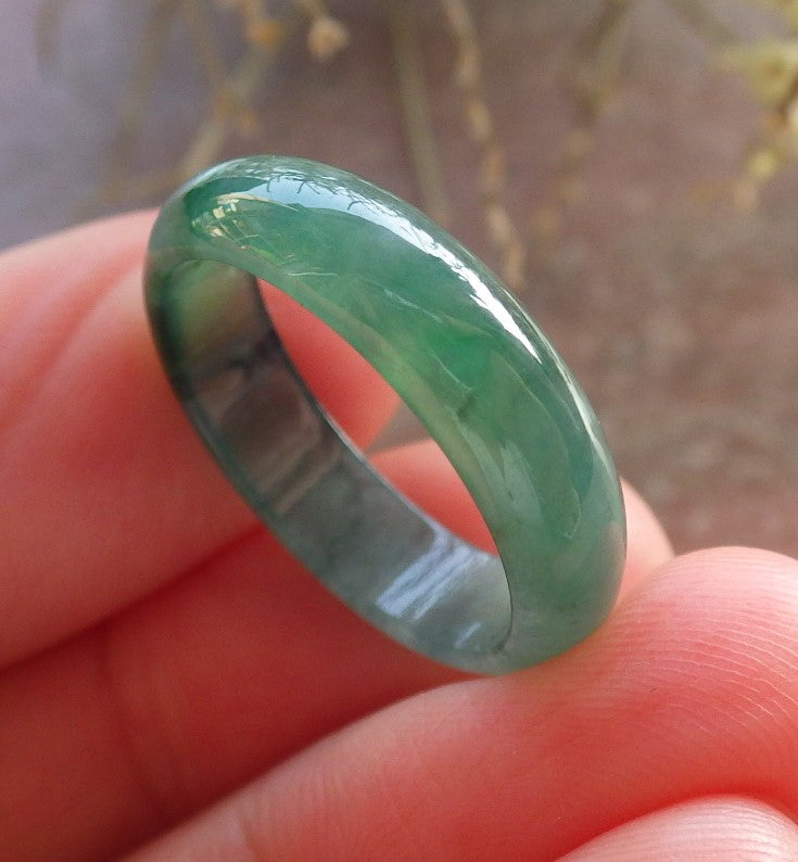 Certified Icy Green Burma 100% Natural A JADE Jadeite Circle RING USA. 6.5 戒指 646268 TN