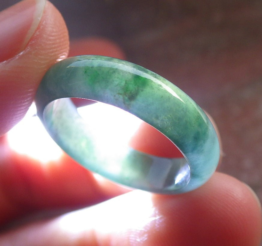 Certified Icy Green Burma 100% Natural A JADE Jadeite Circle RING USA. 6.5 戒指 646268 TN