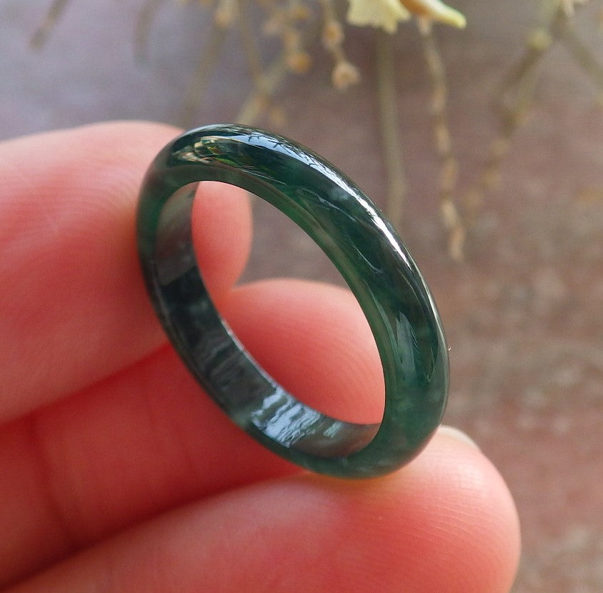 Certified Icy Green Burma 100% Natural A JADE Jadeite Circle RING USA. 5.75 戒指 646277 TN