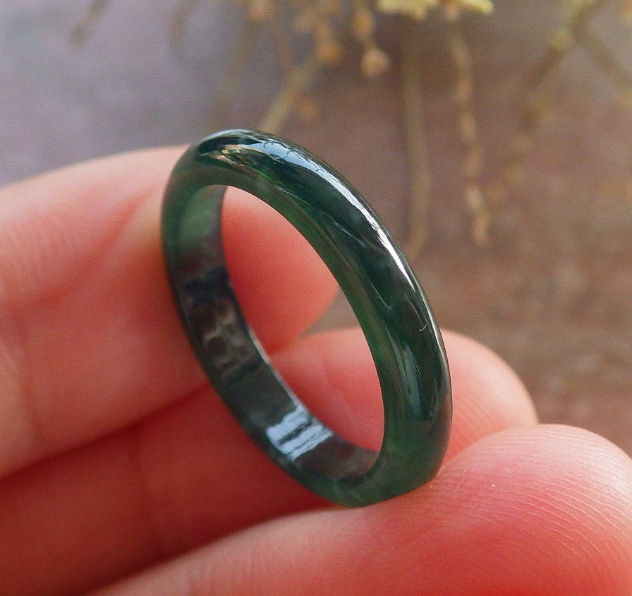 Certified Icy Green Burma 100% Natural A JADE Jadeite Circle RING USA. 5.75 戒指 646277 TN