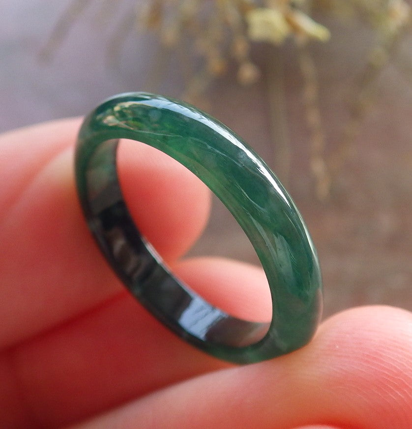 Certified Icy Green Burma 100% Natural A JADE Jadeite Circle RING USA. 5.75 戒指 646277 TN