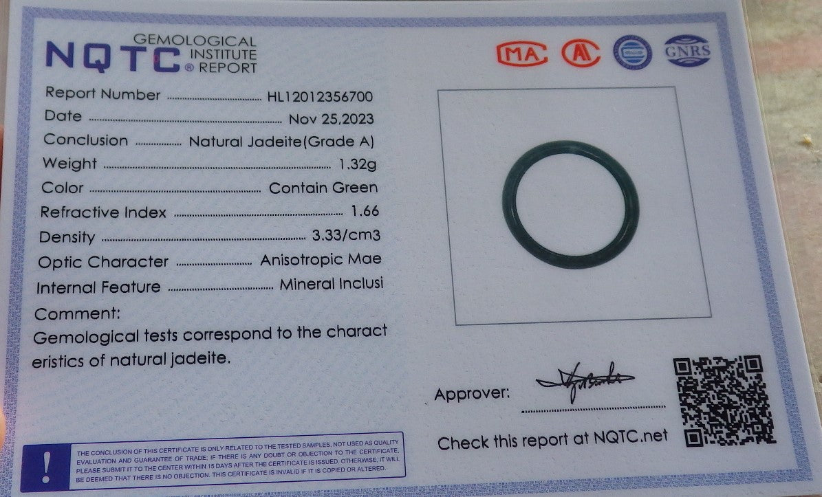 Certified Icy Green Burma 100% Natural A JADE Jadeite Circle RING USA. 5.75 戒指 646277 TN