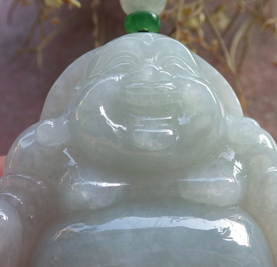 Certified Green Burma 100% Natural A Jade jadeite pendant Happy Buddha God Necklace 开心佛 646310 TN