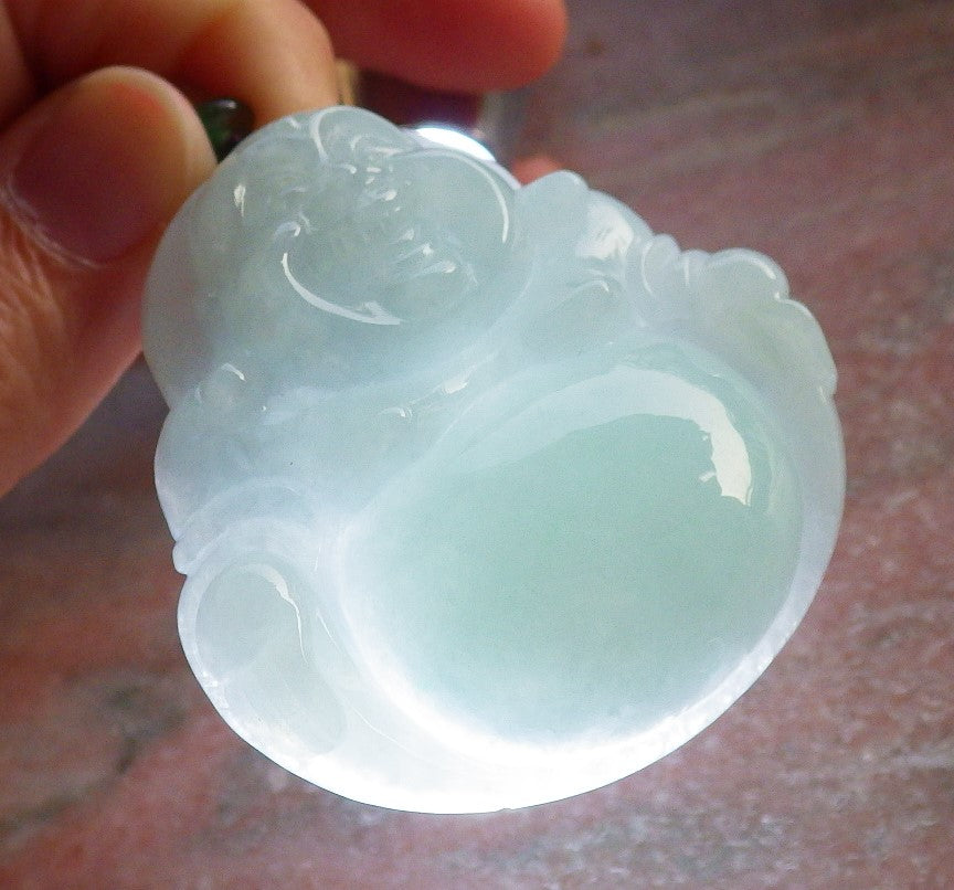 Certified Green Burma 100% Natural A Jade jadeite pendant Happy Buddha God Necklace 开心佛 646310 TN