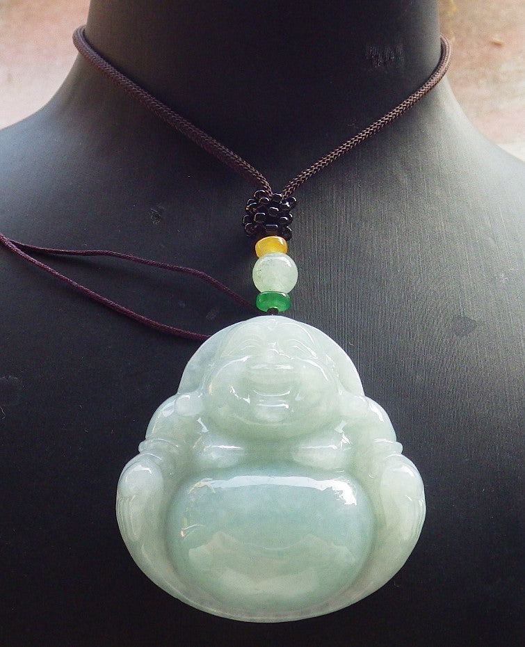 Certified Green Burma 100% Natural A Jade jadeite pendant Happy Buddha God Necklace 开心佛 646310 TN