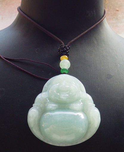 Certified Green Burma 100% Natural A Jade jadeite pendant Happy Buddha God Necklace 开心佛 646310 TN
