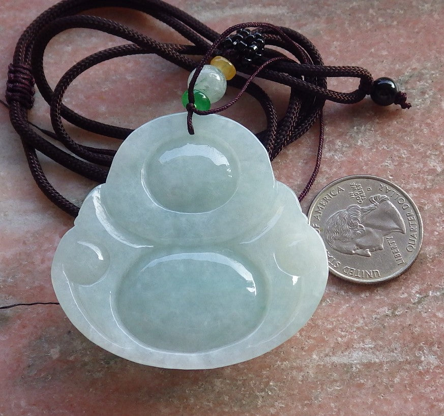 Certified Green Burma 100% Natural A Jade jadeite pendant Happy Buddha God Necklace 开心佛 646310 TN