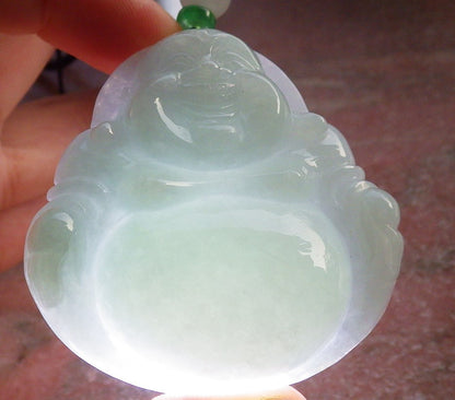 Certified Green Burma 100% Natural A Jade jadeite pendant Happy Buddha God Necklace 开心佛 646320 TN