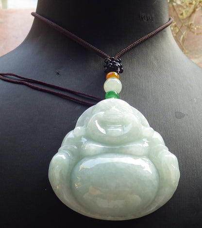 Certified Green Burma 100% Natural A Jade jadeite pendant Happy Buddha God Necklace 开心佛 646320 TN
