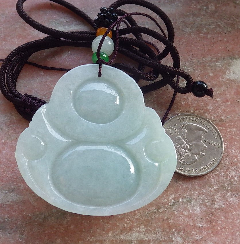 Certified Green Burma 100% Natural A Jade jadeite pendant Happy Buddha God Necklace 开心佛 646320 TN