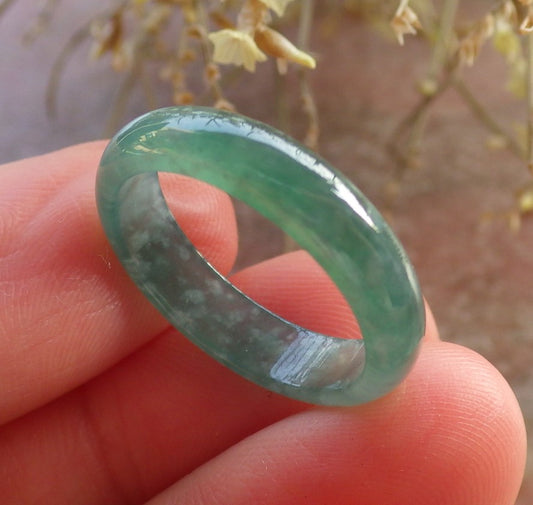Certified Icy Green Burma 100% Natural A JADE Jadeite Circle RING USA. 6.5 戒指 646336 TN