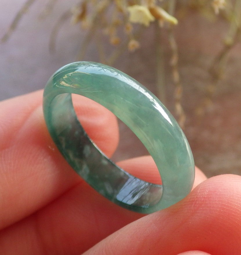 Certified Icy Green Burma 100% Natural A JADE Jadeite Circle RING USA. 6.5 戒指 646336 TN