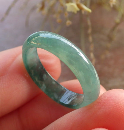 Certified Icy Green Burma 100% Natural A JADE Jadeite Circle RING USA. 6.5 戒指 646336 TN