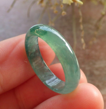 Certified Icy Green Burma 100% Natural A JADE Jadeite Circle RING USA. 6.5 戒指 646336 TN