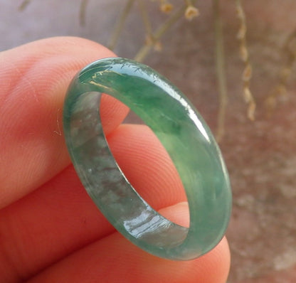 Certified Icy Green Burma 100% Natural A JADE Jadeite Circle RING USA. 6.5 戒指 646336 TN