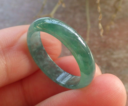 Certified Icy Green Burma 100% Natural A JADE Jadeite Circle RING USA. 6.5 戒指 646336 TN