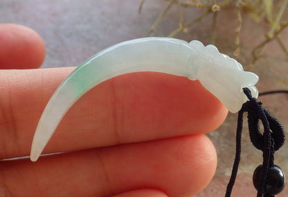 Certified Icy Green Burma 100% Natural A Jade jadeite Pendant Dragon tooth Necklace 龙牙 646351 TN