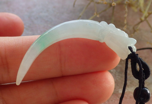 Certified Icy Green Burma 100% Natural A Jade jadeite Pendant Dragon tooth Necklace 龙牙 646351 TN