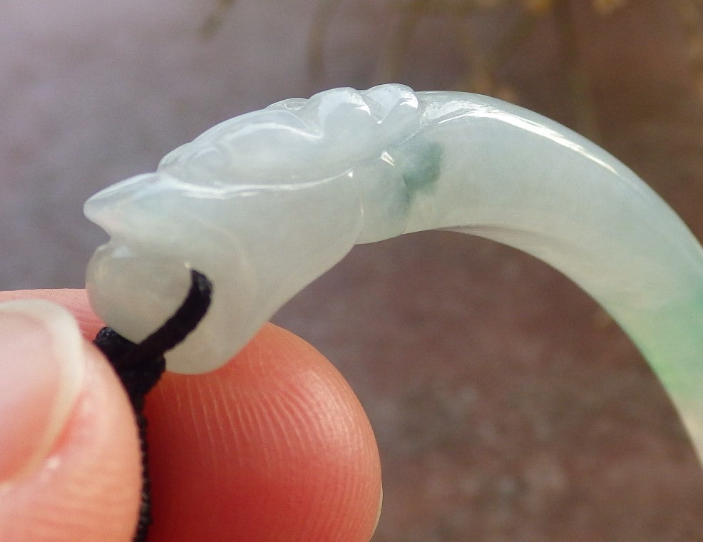 Certified Icy Green Burma 100% Natural A Jade jadeite Pendant Dragon tooth Necklace 龙牙 646351 TN