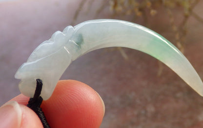 Certified Icy Green Burma 100% Natural A Jade jadeite Pendant Dragon tooth Necklace 龙牙 646351 TN
