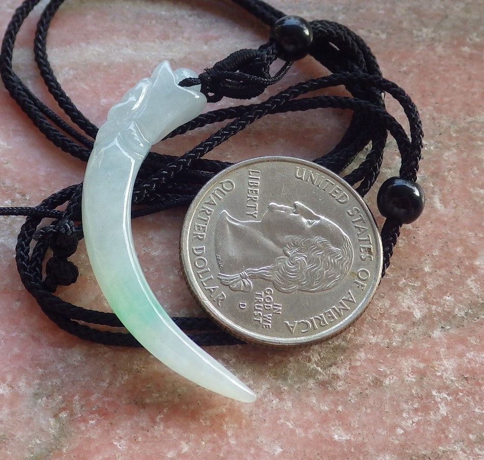 Certified Icy Green Burma 100% Natural A Jade jadeite Pendant Dragon tooth Necklace 龙牙 646351 TN