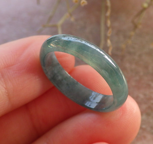 Certified Icy Green Burma 100% Natural A JADE Jadeite Circle RING USA. 7.5 戒指 646363 TN