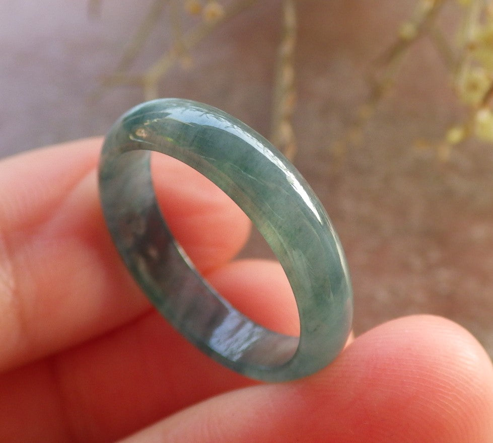 Certified Icy Green Burma 100% Natural A JADE Jadeite Circle RING USA. 7.5 戒指 646363 TN
