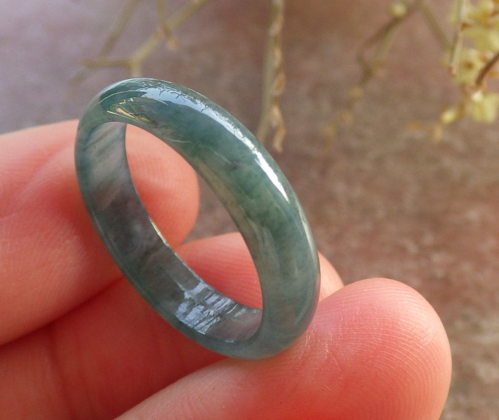 Certified Icy Green Burma 100% Natural A JADE Jadeite Circle RING USA. 7.5 戒指 646363 TN