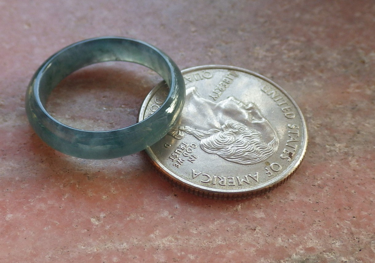 Certified Icy Green Burma 100% Natural A JADE Jadeite Circle RING USA. 7.5 戒指 646363 TN