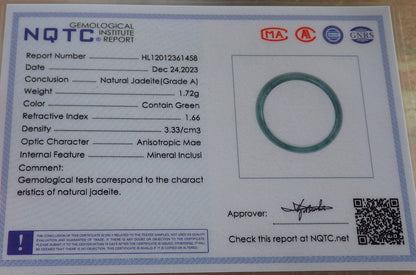 Certified Icy Green Burma 100% Natural A JADE Jadeite Circle RING USA. 7.5 戒指 646363 TN