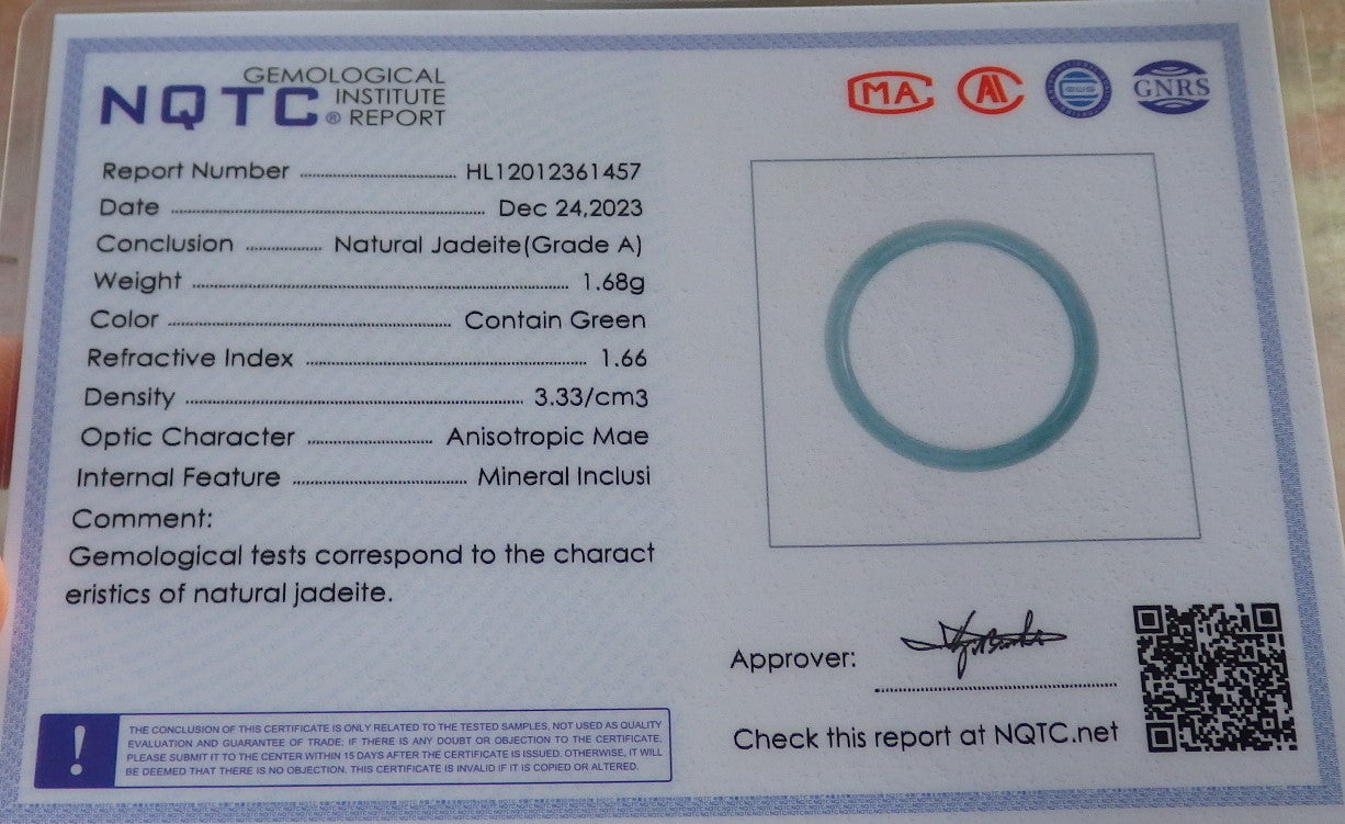Certified Icy Green Burma 100% Natural A JADE Jadeite Circle RING USA. 7.25 戒指 646370 TN