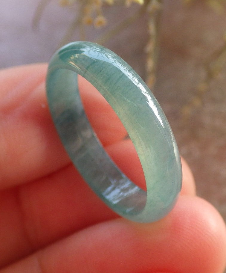 Certified Icy Green Burma 100% Natural A JADE Jadeite Circle RING USA. 8.5 戒指 646379 TN