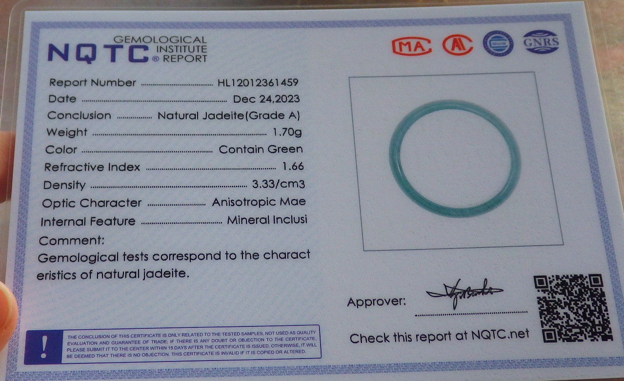 Certified Icy Green Burma 100% Natural A JADE Jadeite Circle RING USA. 8.5 戒指 646379 TN