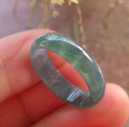 Certified Icy Green Burma 100% Natural A JADE Jadeite Circle RING USA. 7.5 戒指 646386 TN