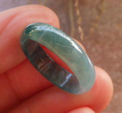 Certified Icy Green Burma 100% Natural A JADE Jadeite Circle RING USA. 7.5 戒指 646386 TN