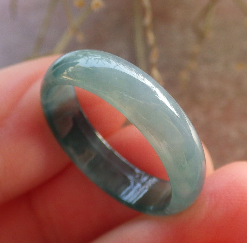 Certified Icy Green Burma 100% Natural A JADE Jadeite Circle RING USA. 7.5 戒指 646386 TN