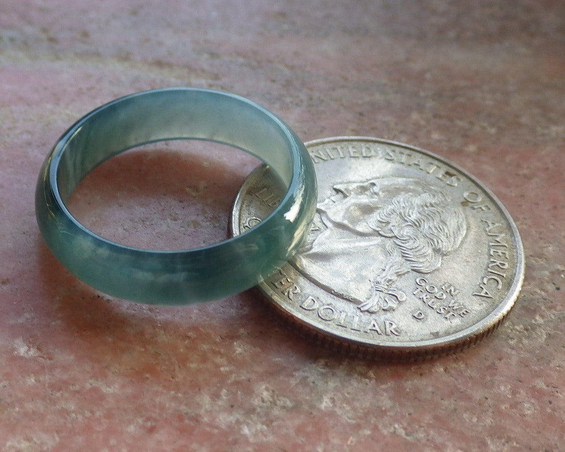 Certified Icy Green Burma 100% Natural A JADE Jadeite Circle RING USA. 7.5 戒指 646386 TN