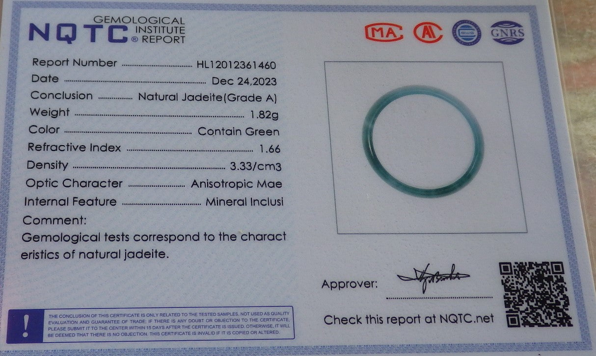 Certified Icy Green Burma 100% Natural A JADE Jadeite Circle RING USA. 7.5 戒指 646386 TN