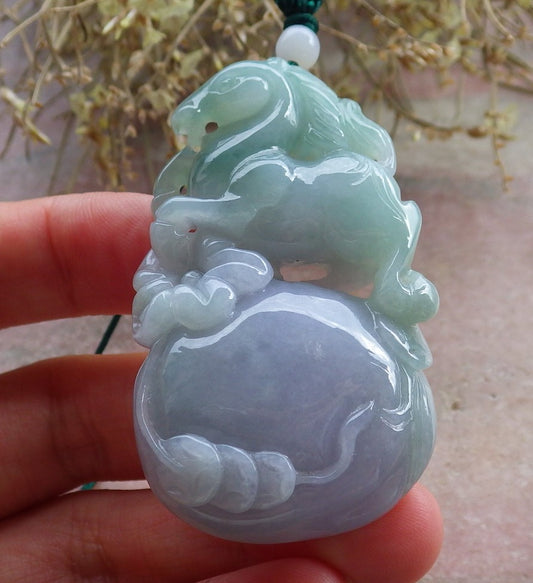 Certified Green Lavender Burma 100% Natural A Jade jadeite Pendant Horse Money Bag Coin Necklace 马到功成 646967 TN