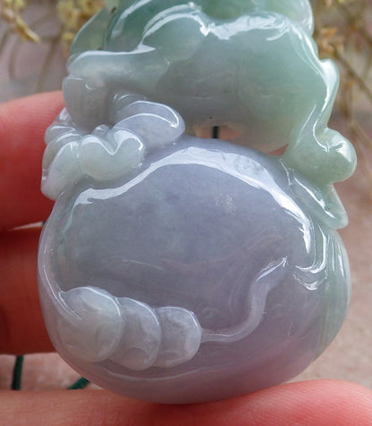Certified Green Lavender Burma 100% Natural A Jade jadeite Pendant Horse Money Bag Coin Necklace 马到功成 646967 TN