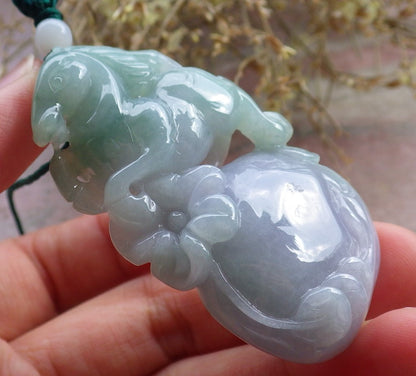 Certified Green Lavender Burma 100% Natural A Jade jadeite Pendant Horse Money Bag Coin Necklace 马到功成 646967 TN