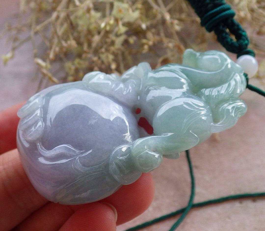 Certified Green Lavender Burma 100% Natural A Jade jadeite Pendant Horse Money Bag Coin Necklace 马到功成 646967 TN