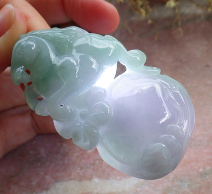 Certified Green Lavender Burma 100% Natural A Jade jadeite Pendant Horse Money Bag Coin Necklace 马到功成 646967 TN