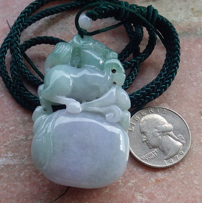 Certified Green Lavender Burma 100% Natural A Jade jadeite Pendant Horse Money Bag Coin Necklace 马到功成 646967 TN