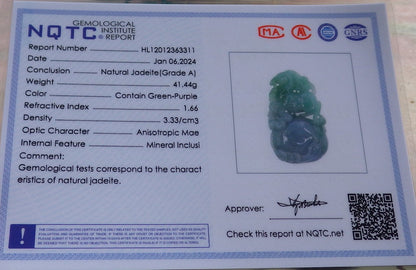 Certified Green Lavender Burma 100% Natural A Jade jadeite Pendant Horse Money Bag Coin Necklace 马到功成 646967 TN