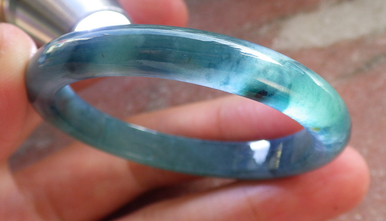 Certified Icy Blue Water Green Burma 100% Natural A JADE Jadeite Baby Bangle Bracelet 43 mm 647031 TN