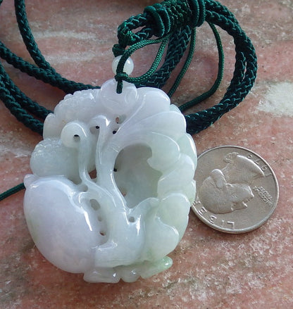 Certified Green Pale Lavender Burma 100% Natural A Jade jadeite Pendant Frog Toad Lotus Leaf Ruyi Necklace 招财蟾 647072 TN