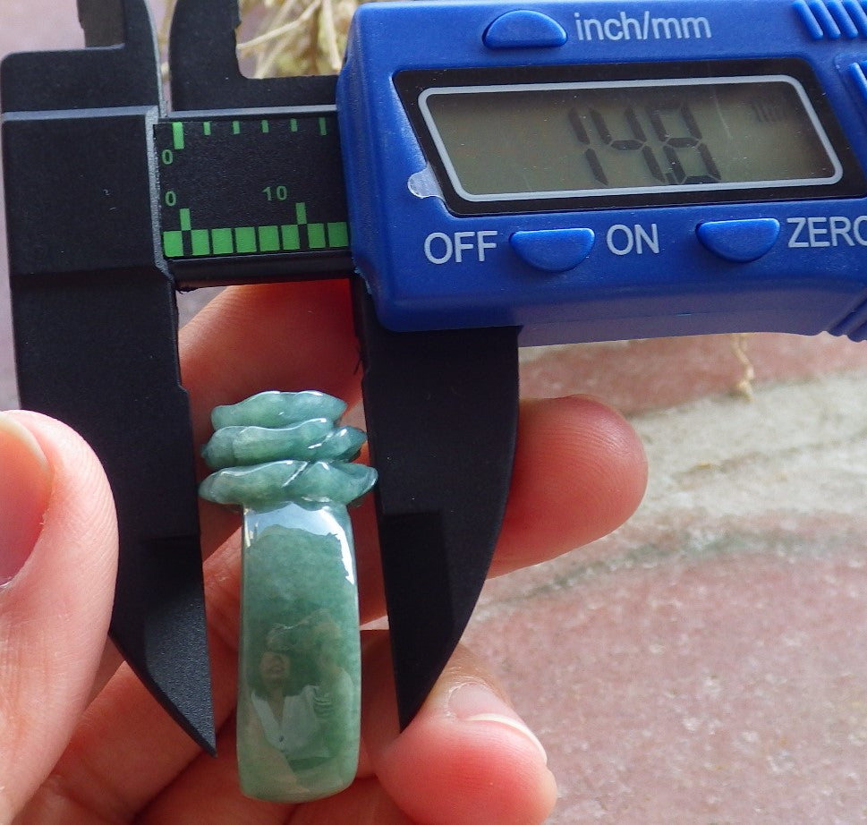 Certified Green Burma 100% Natural A JADE Jadeite Rose Flower RING USA. 11.75 花戒指 647101 TN