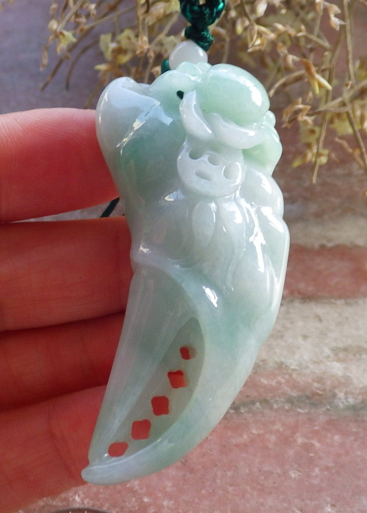 Certified Green Burma 100% Natural A Jade jadeite Pendant Crab Money Coin Necklace 招财蟾 647148 TN